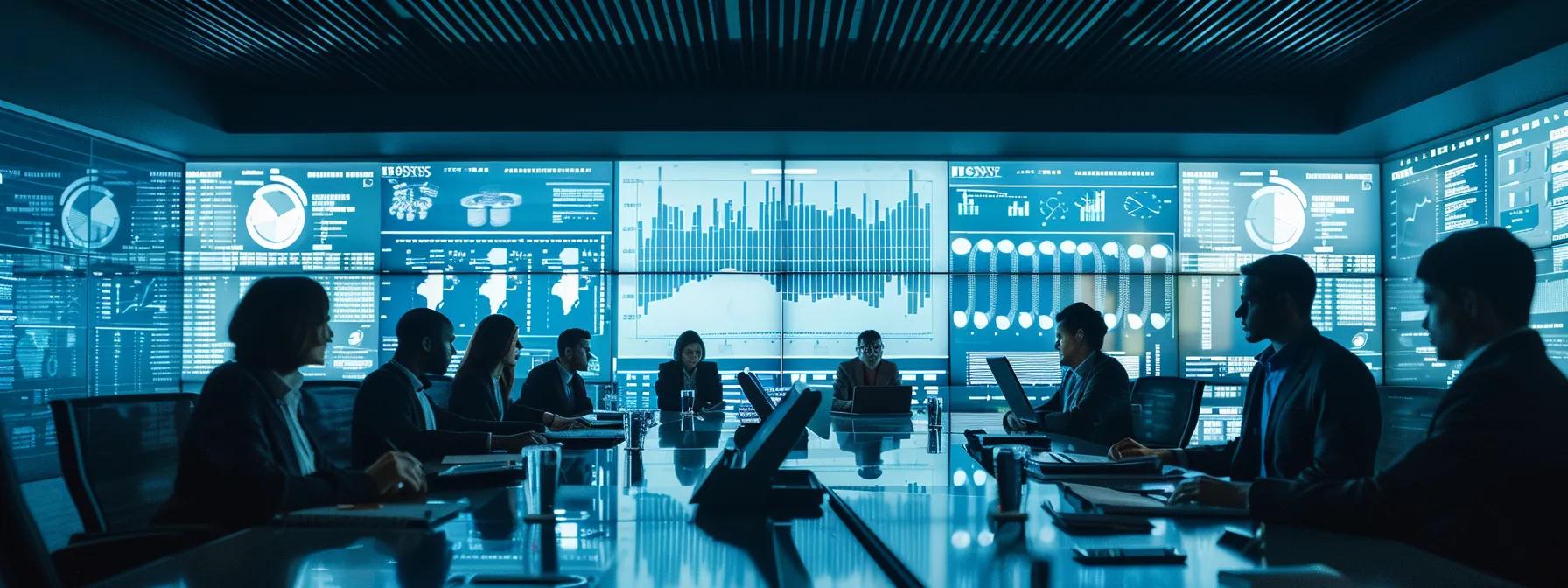 a sleek, modern office setting showcases a diverse team collaborating around a large conference table, surrounded by high-tech printers, emphasizing the benefits of local leasing with clear charts and graphs displayed on digital screens.